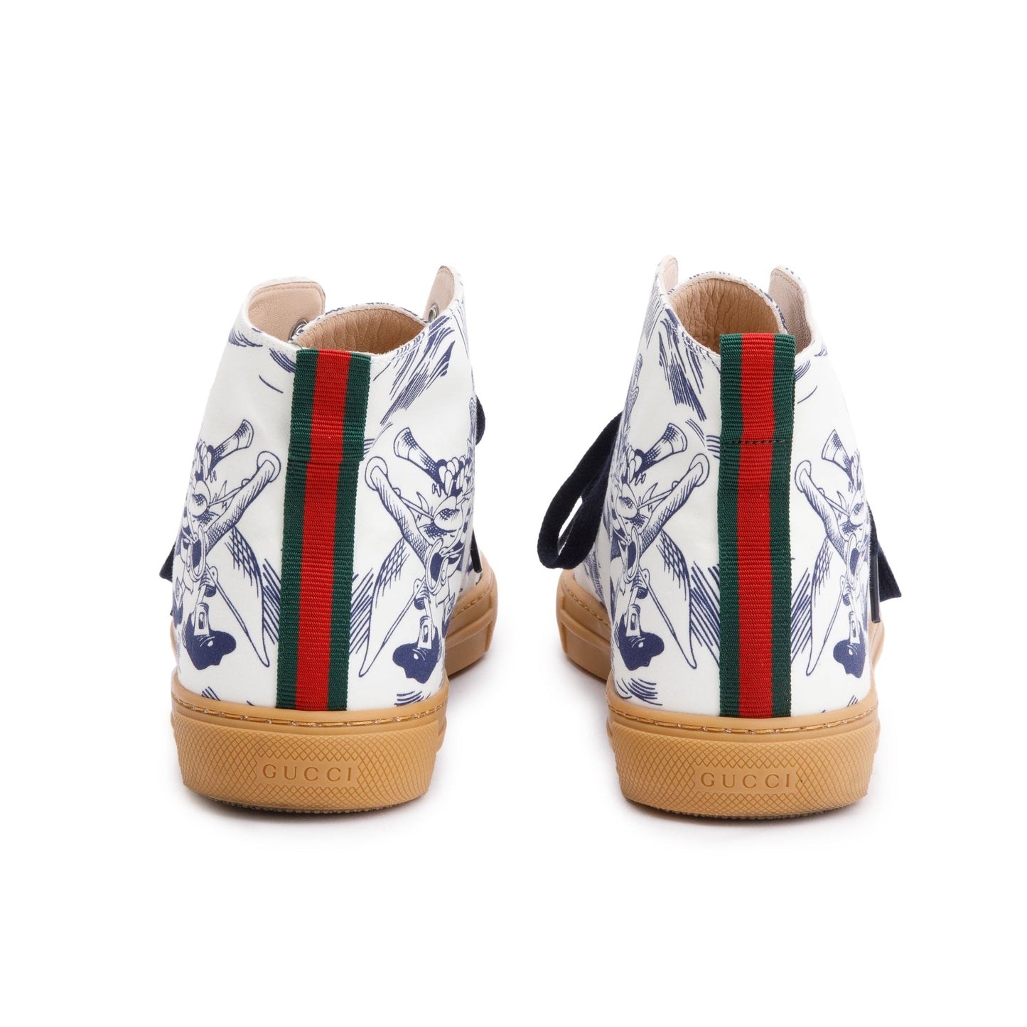 Gucci x Disney White/Blue Canvas Web Seas Storm High-Top Sneakers, Size 10