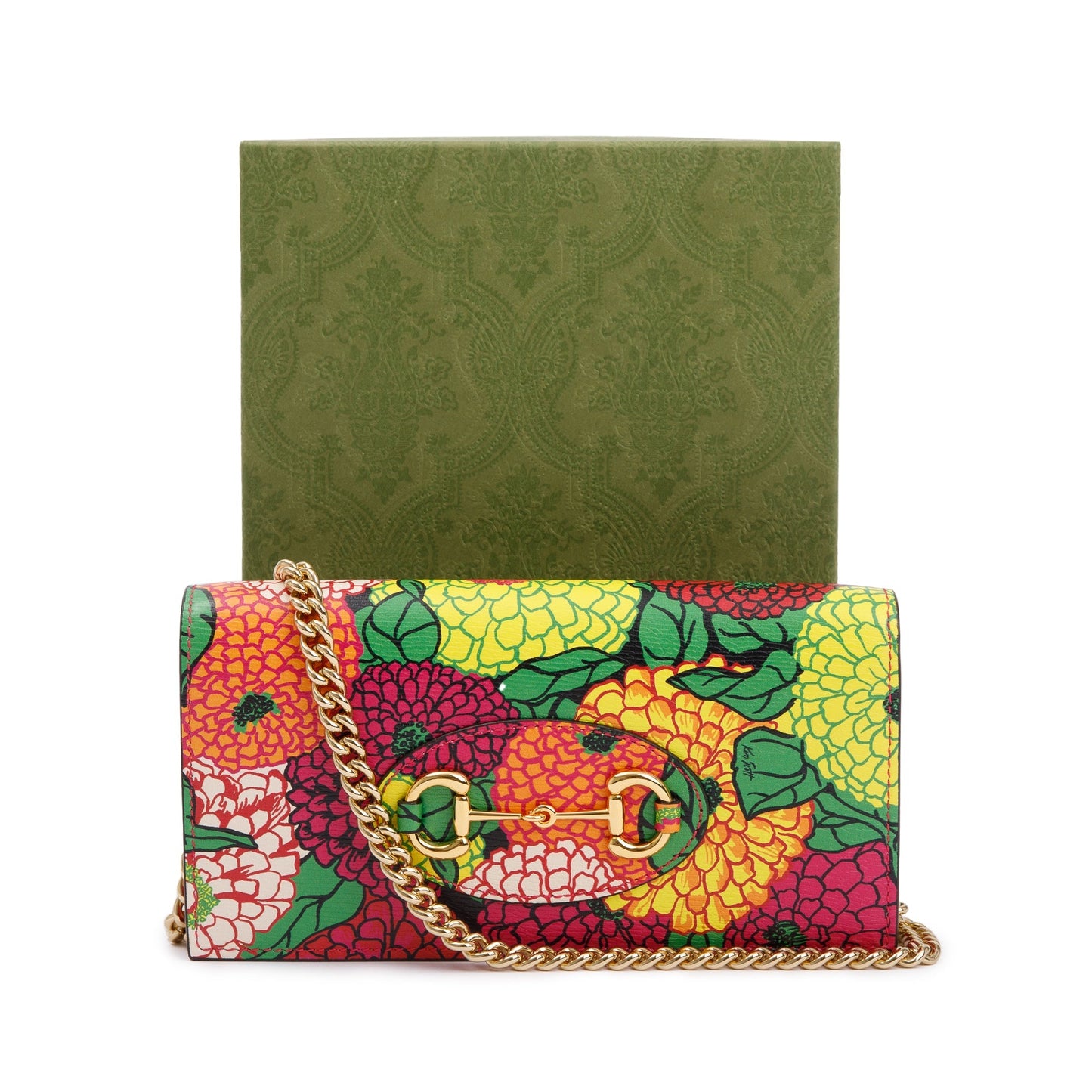 Gucci x Ken Scott Multicolor Pomponica Print Calfskin Horsebit 1955 Wallet on Chain