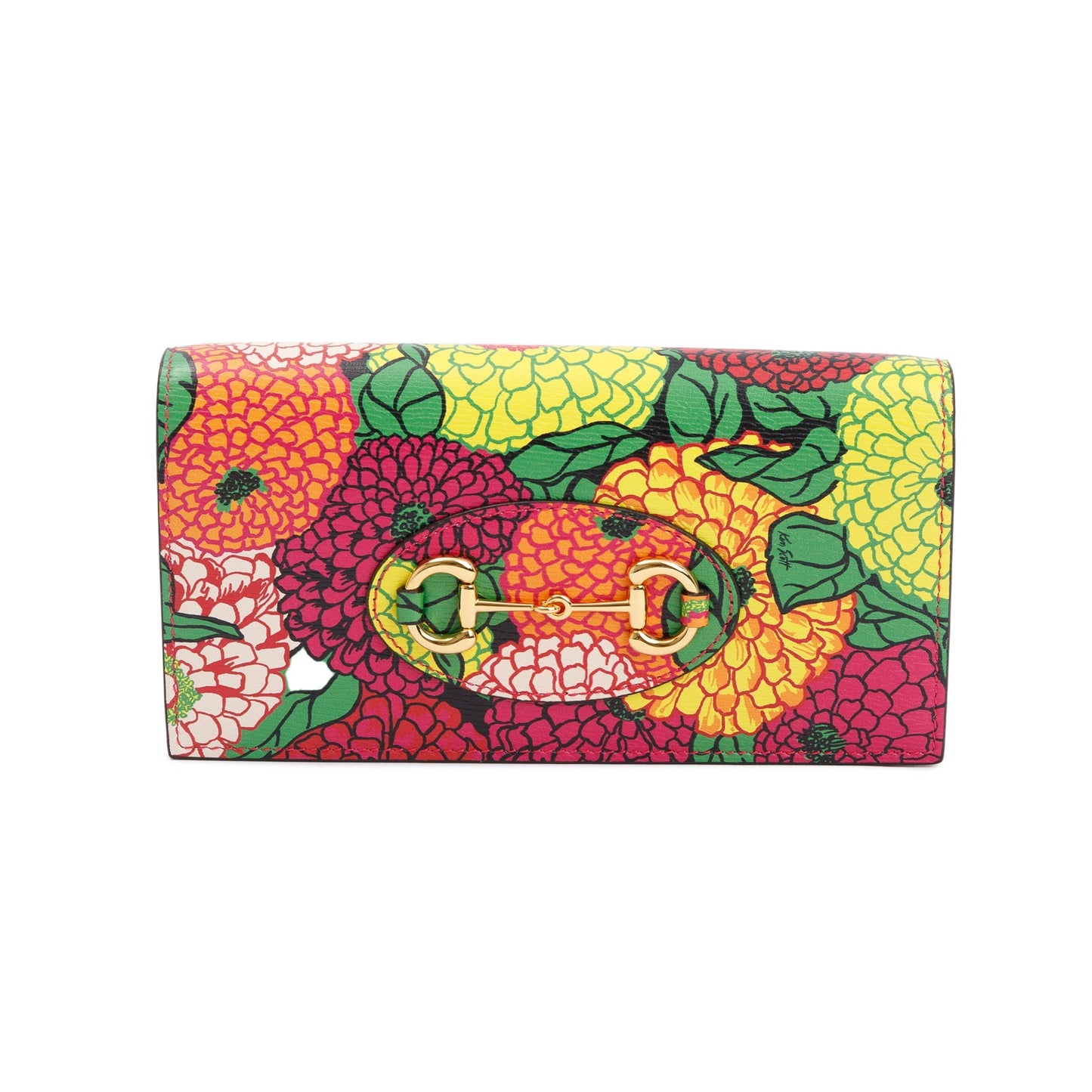Gucci x Ken Scott Multicolor Pomponica Print Calfskin Horsebit 1955 Wallet on Chain