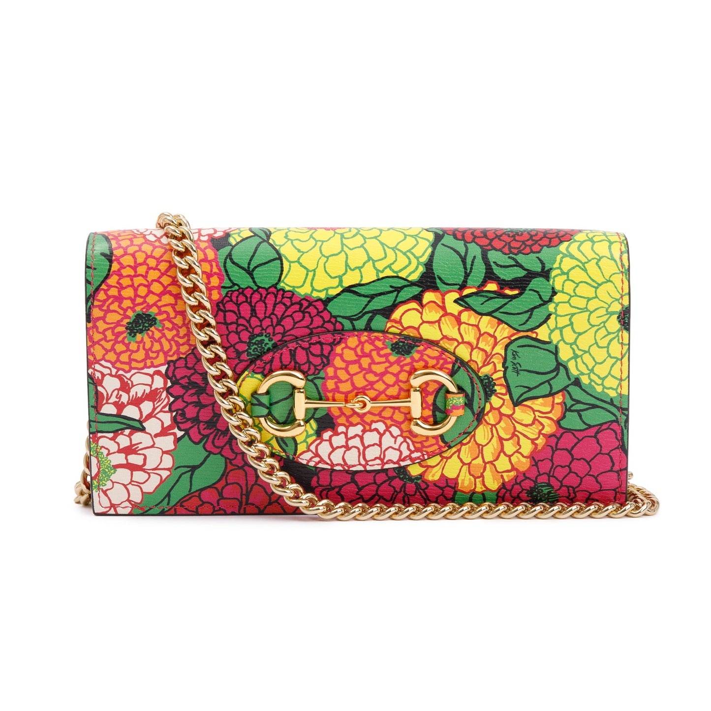 Gucci x Ken Scott Multicolor Pomponica Print Calfskin Horsebit 1955 Wallet on Chain