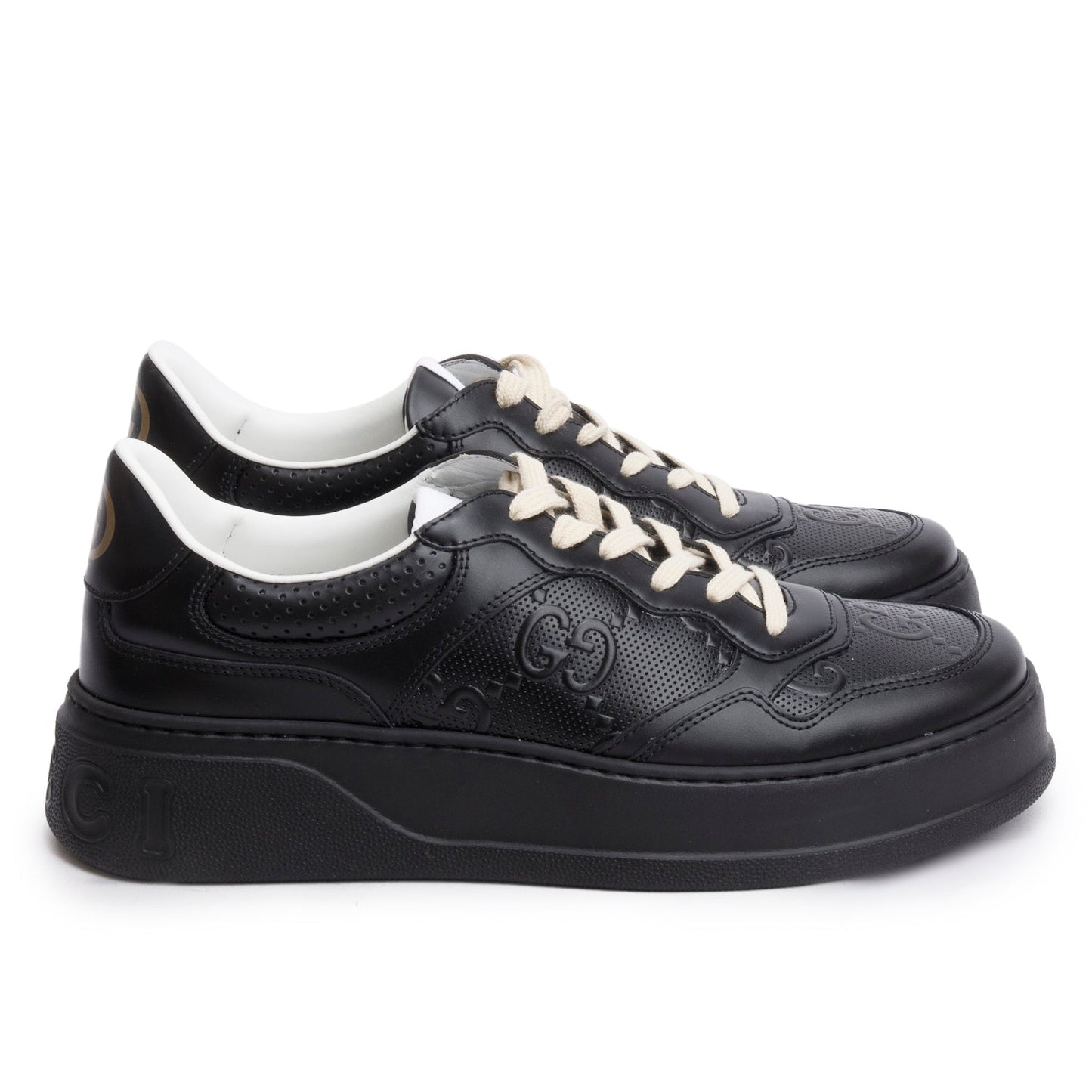 Gucci Black Embossed GG Logo Leather Chunky Sneakers