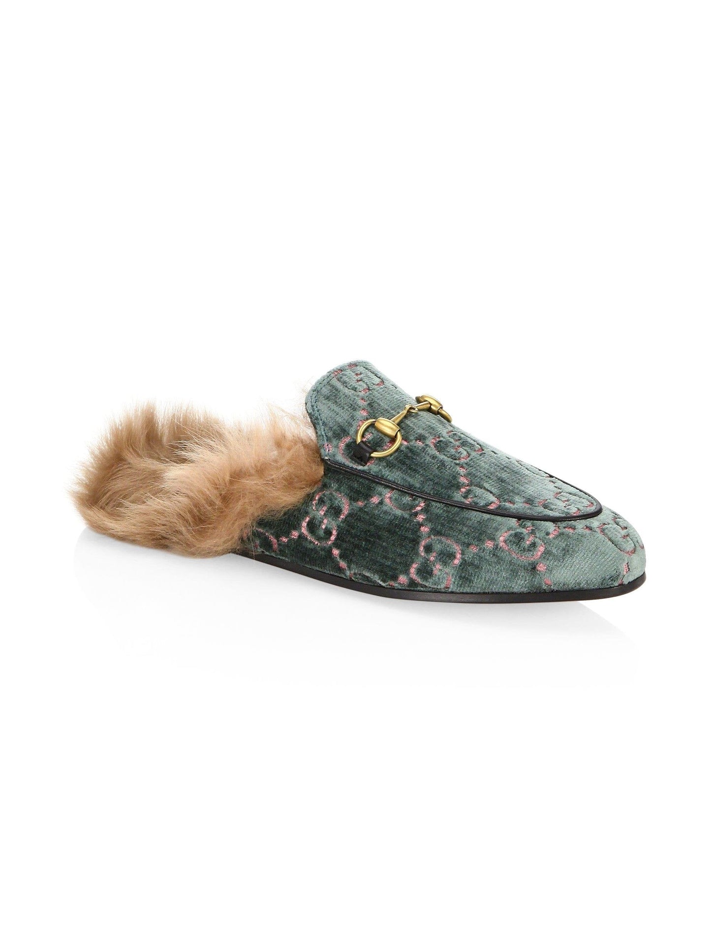 Gucci GG Fur-Lined Velvet Princetown Mules