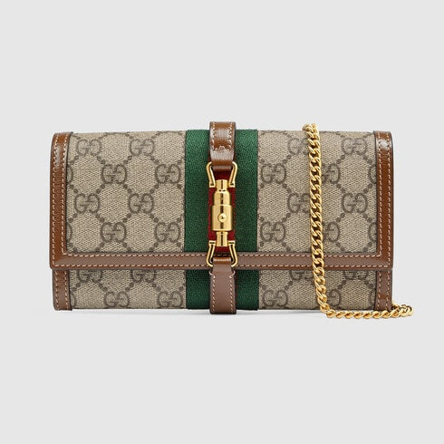 Gucci Jackie Chain Wallet in Beige and Ebony GG Supreme