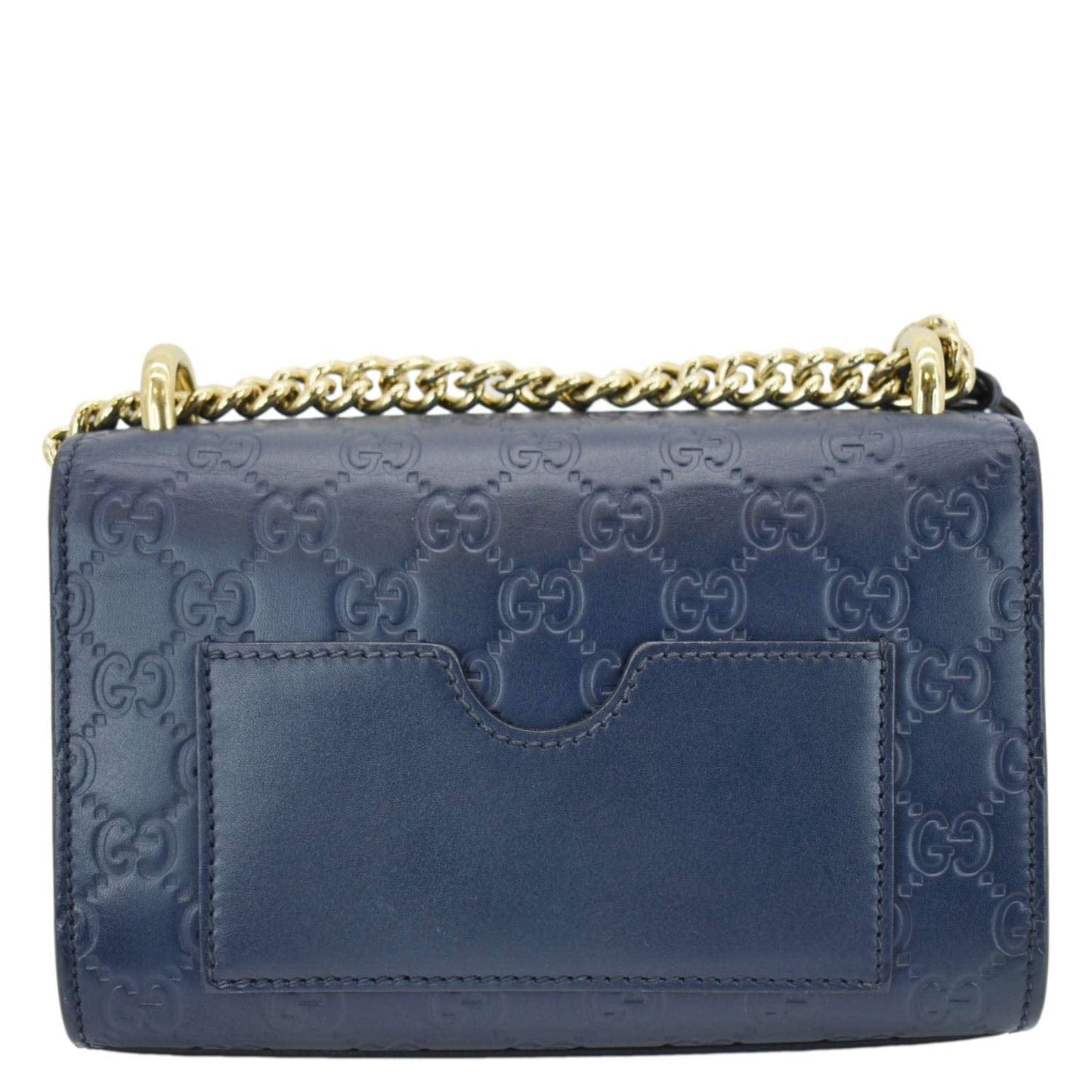 GUCCI Signature Padlock Small Leather Top Handle Shoulder Bag Blue 409487