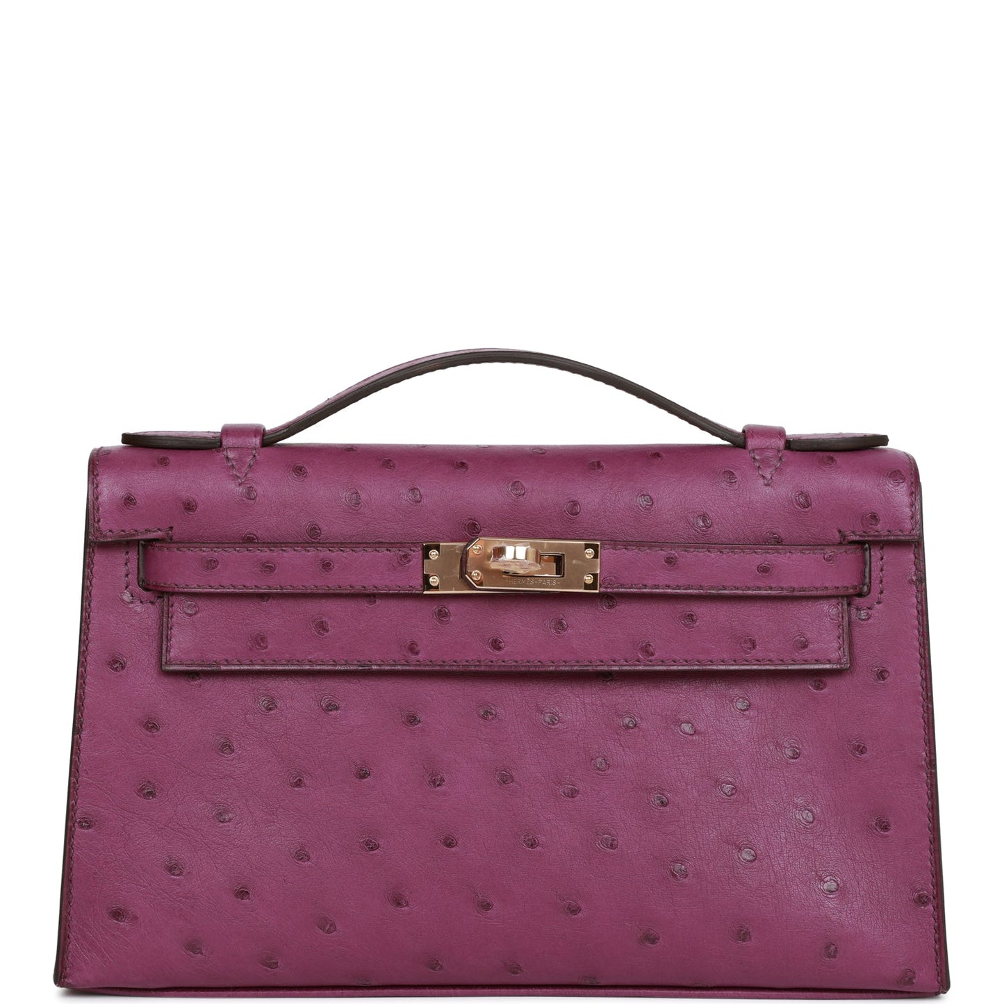 Luxury Hermes Kelly Pochette Anemone Ostrich Permabrass Hardware