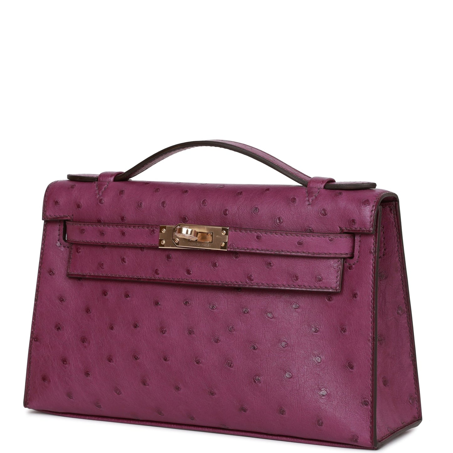 Luxury Hermes Kelly Pochette Anemone Ostrich Permabrass Hardware
