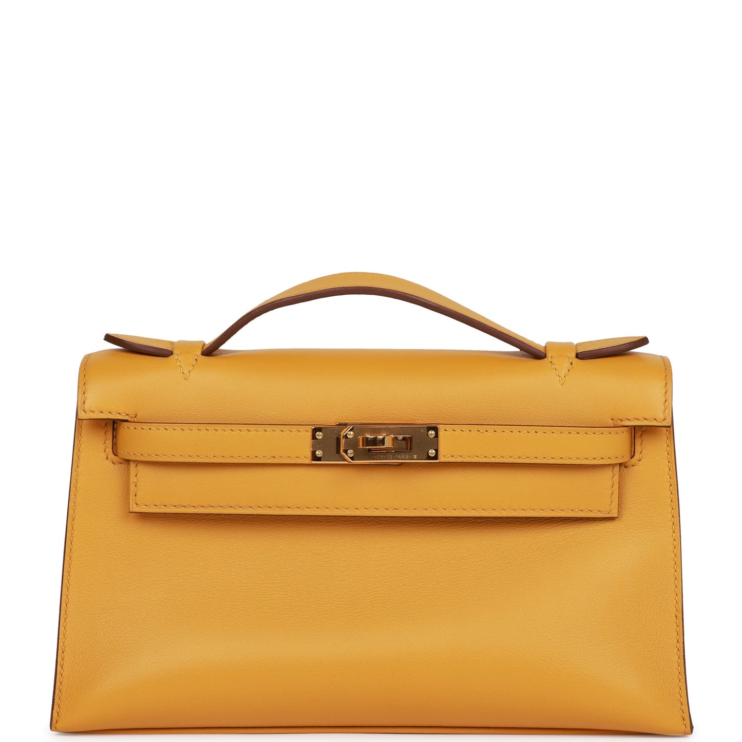 Luxury Hermes Kelly Pochette Jaune Ambre Swift Gold Hardware