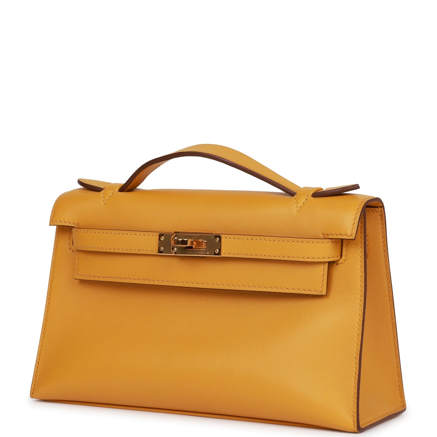 Luxury Hermes Kelly Pochette Jaune Ambre Swift Gold Hardware