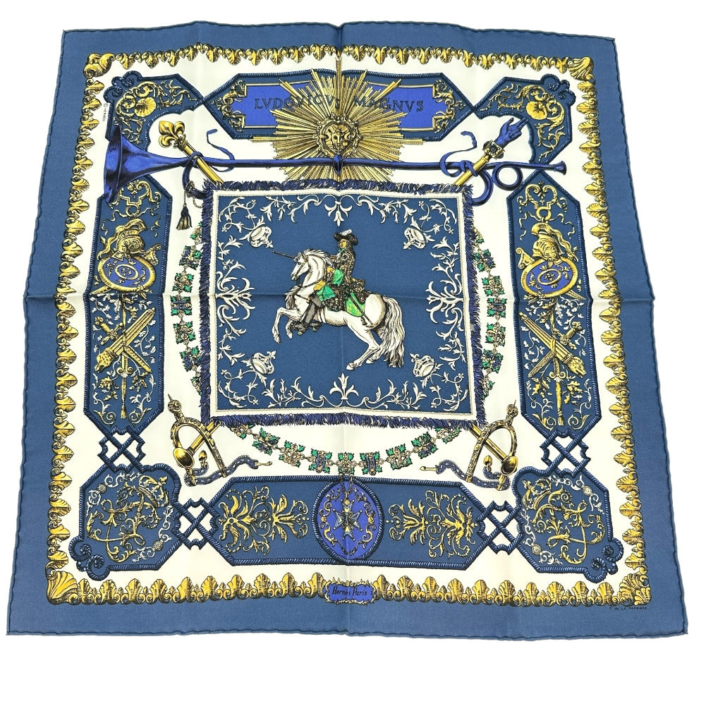 HERMES scarf silk blue Louis XIV straddling a white horse LVDOVICVS MAGNVS Carre42 Women
