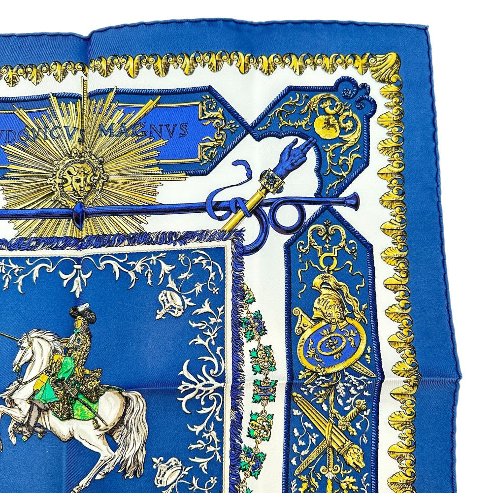 HERMES scarf silk blue Louis XIV straddling a white horse LVDOVICVS MAGNVS Carre42 Women