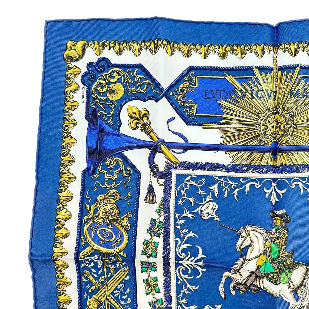 HERMES scarf silk blue Louis XIV straddling a white horse LVDOVICVS MAGNVS Carre42 Women