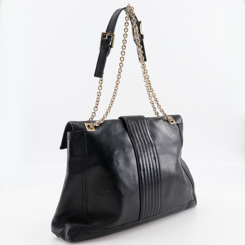 FENDI Tote Bag leather black 2WAYShoulder Chain tote Women