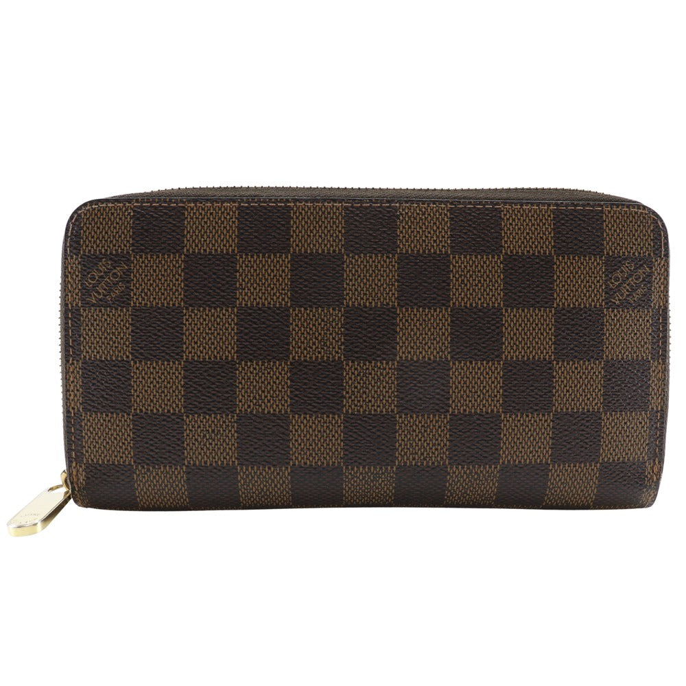 LOUIS VUITTON Long Wallet Purse N60015 Damier canvas Brown Zippy wallet mens(Unisex)
