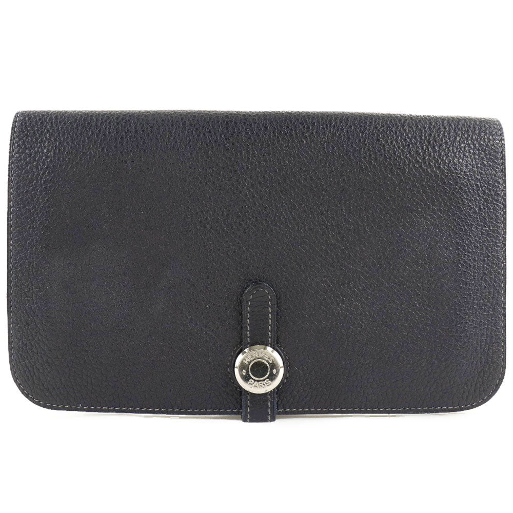 HERMES Long Wallet Purse Togo Navy blue Dogon GM unisex(Unisex)