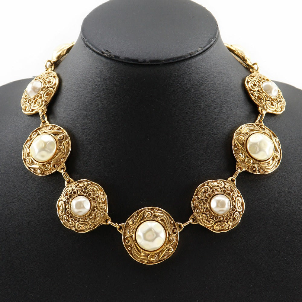 CHANEL Necklace Plated Gold, Faux Pearl gold vintage Women