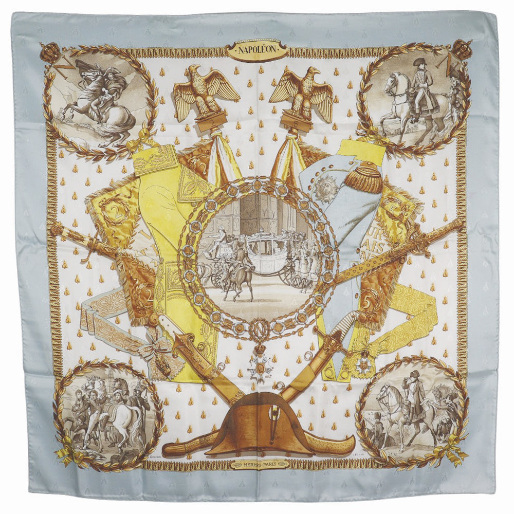 HERMES scarf silk light blue NAPOLEON Carre90