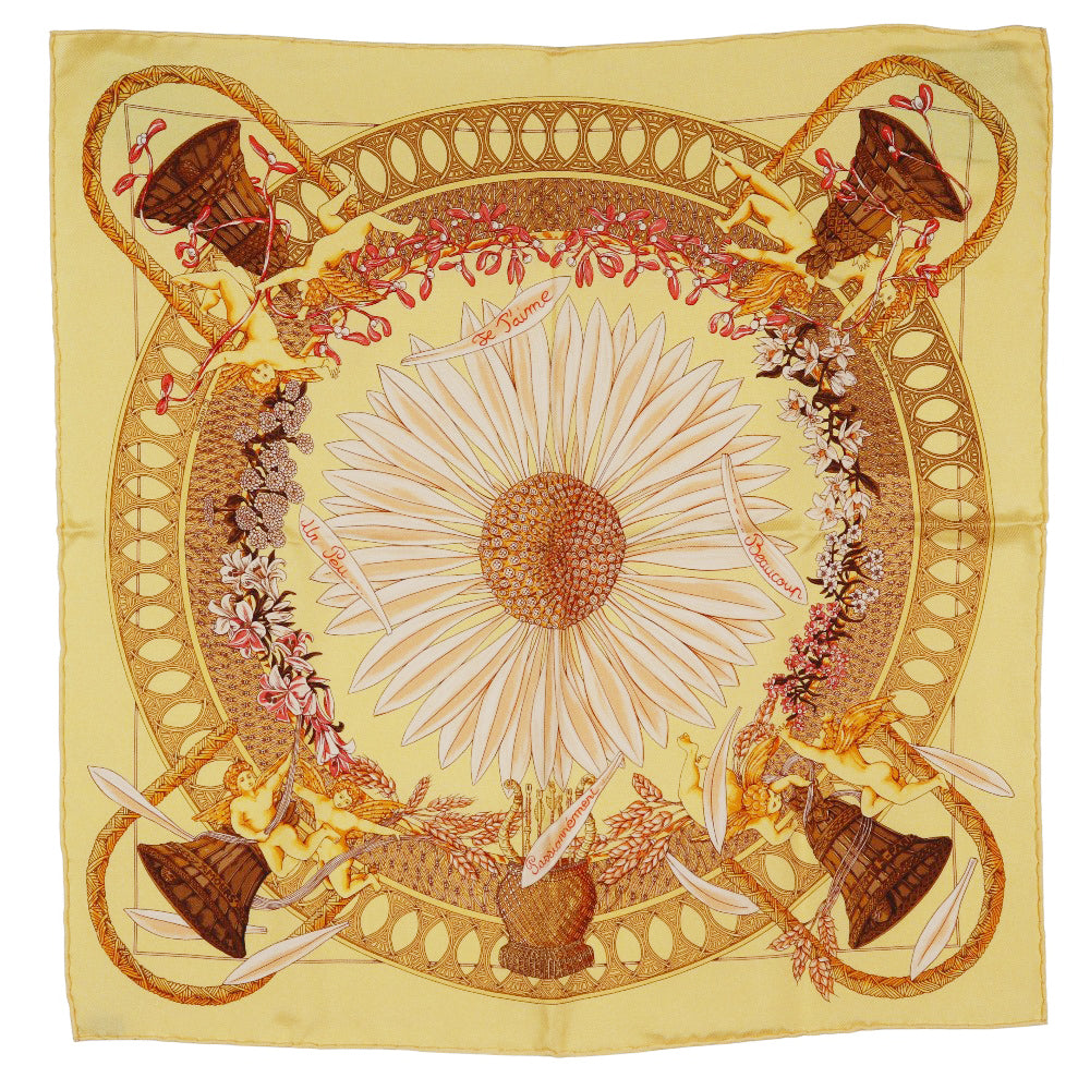 HERMES scarf silk yellow AMOURS Carre42