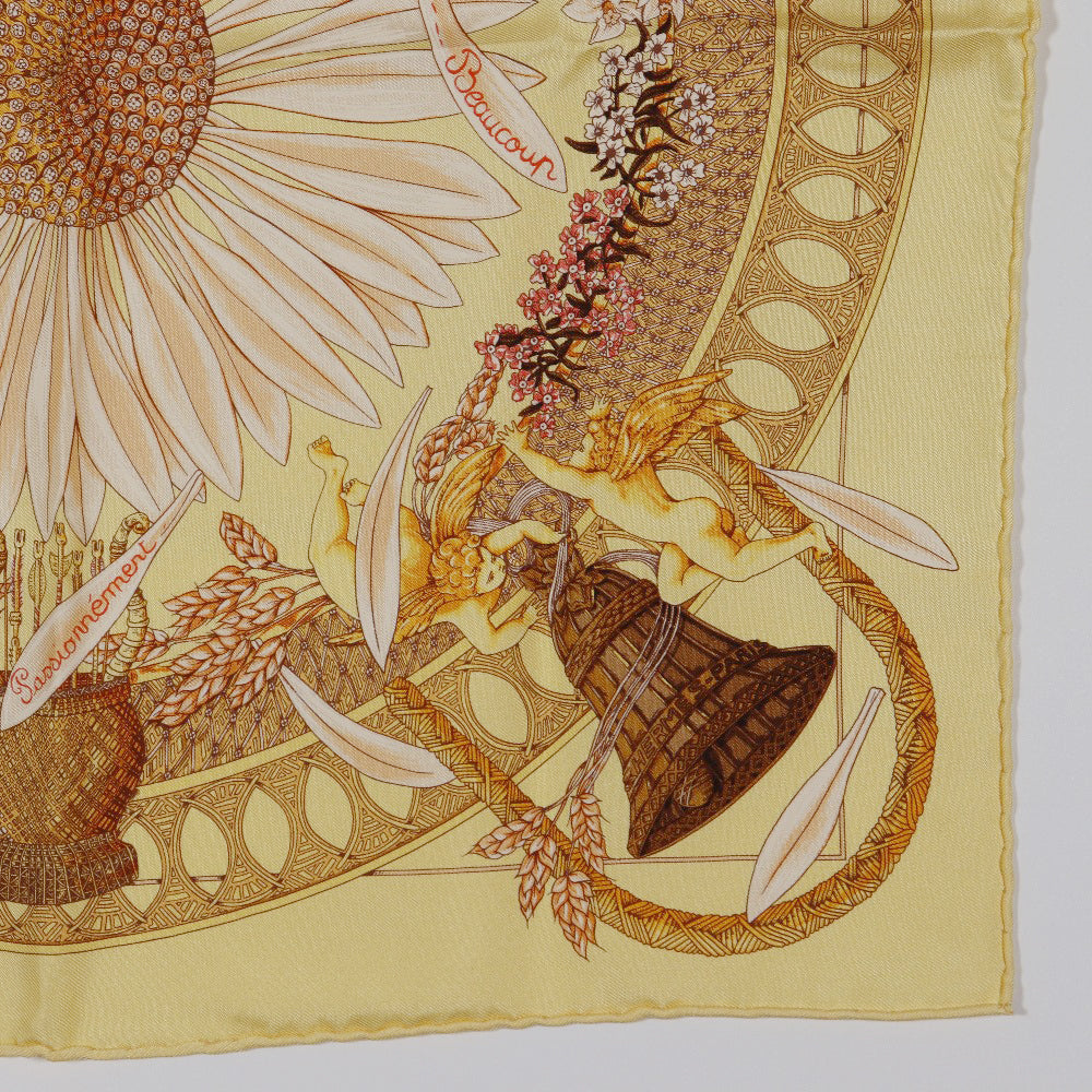HERMES scarf silk yellow AMOURS Carre42