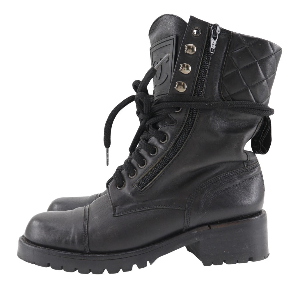 CHANEL boots leather black Sports line Women 35
