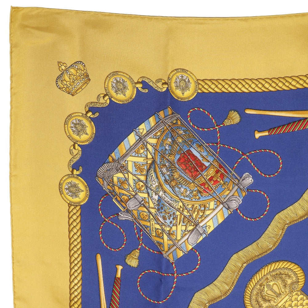 HERMES scarf silk Blue LES TAMBOURS Tambour drums Carre90 Women