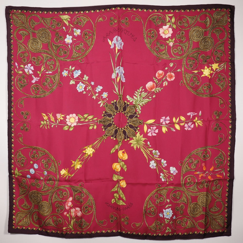 HERMES scarf silk Red ARABESQUES arabesque Carre90 Women