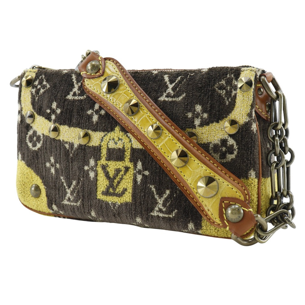 LOUIS VUITTON Shoulder Bag M92710 Velvet, Leather Brown Accessory pouch Studs Trompe l'oeil Pochette Accessory Women