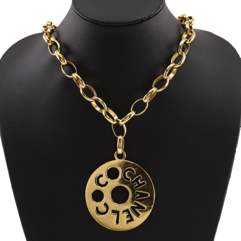 CHANEL Necklace Plated Gold gold vintage Round logo Women
