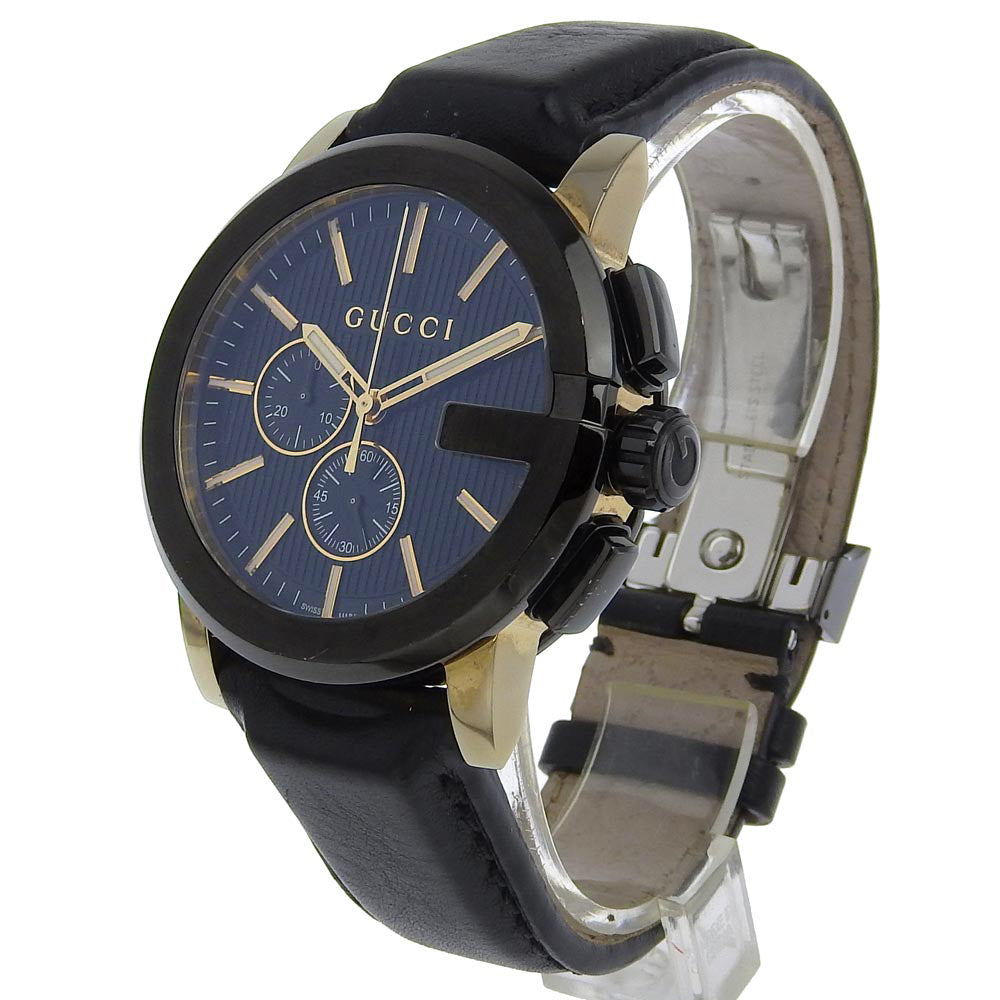 GUCCI Watches Quartz 101.2 Stainless Steel , Embossed Leather black G Chrono black dial mens