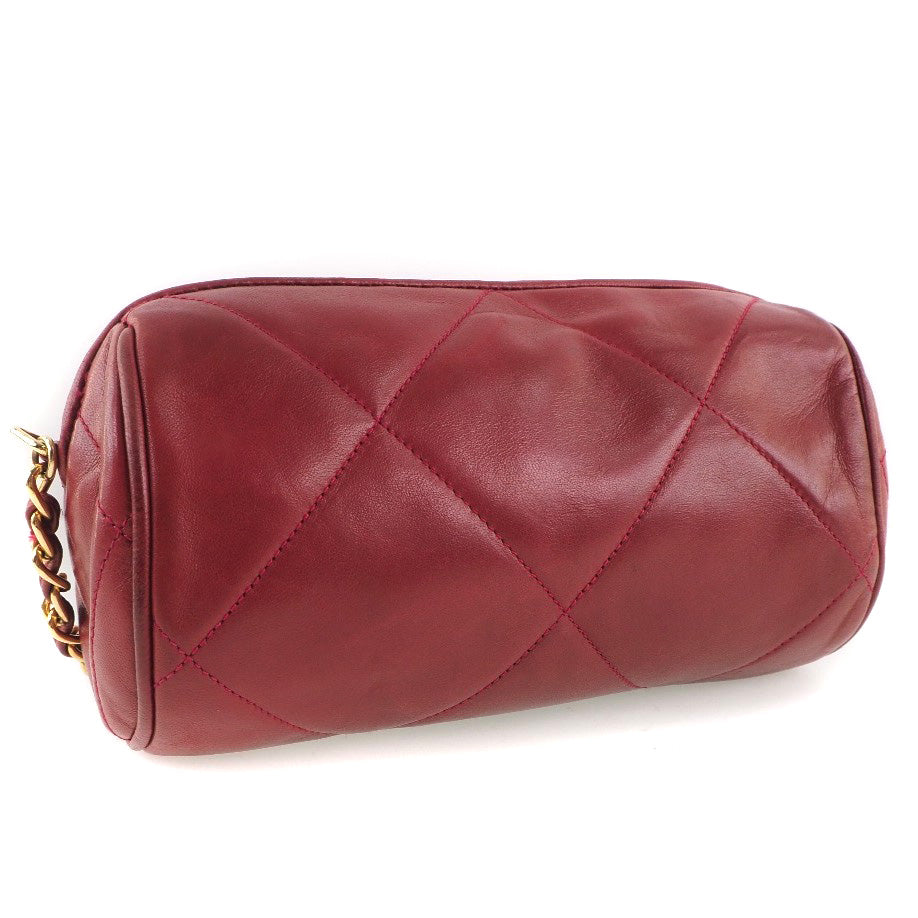 CHANEL Shoulder Bag lambskin Red Matrasse Fringe ChainShoulder Women