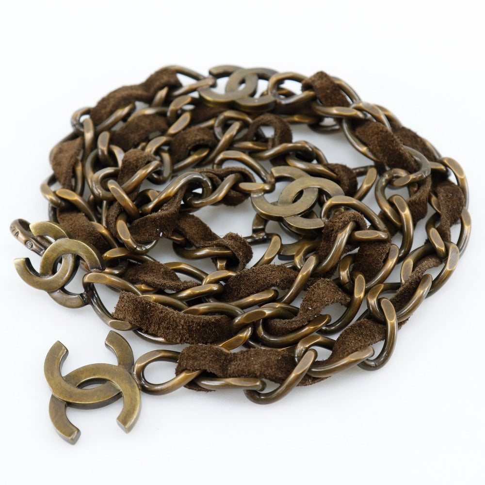CHANEL belt A07928Y02269 Plated Gold, Suede Brown COCO Mark Vintage processing Chain belt Women