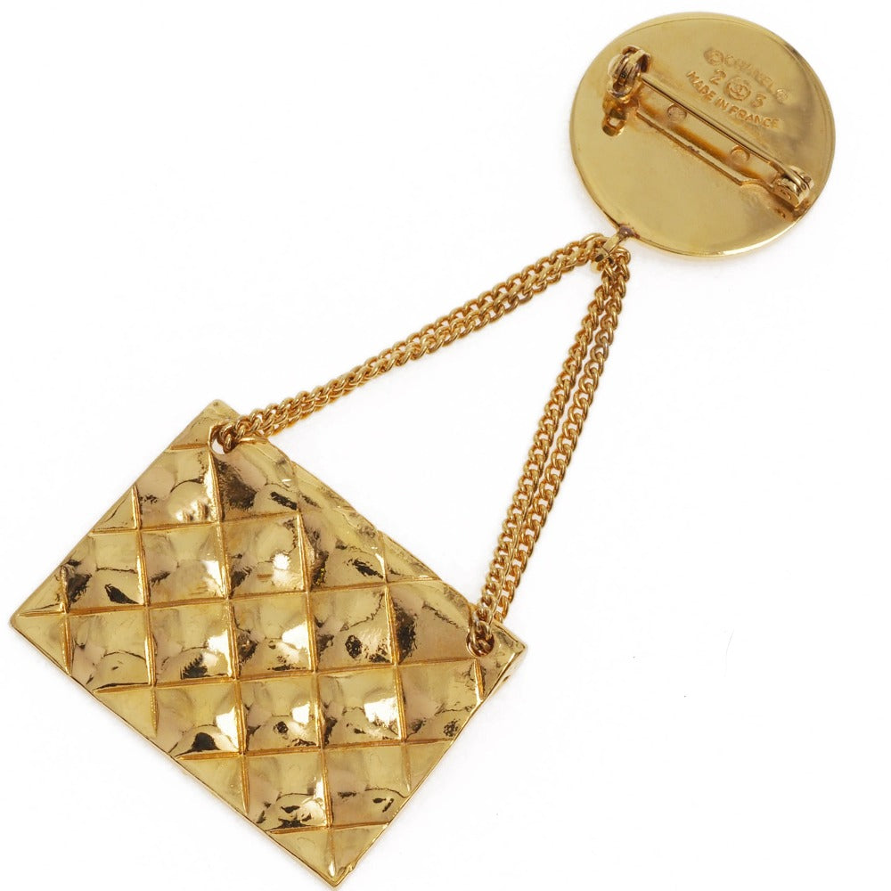 CHANEL Brooch Plated Gold gold vintage Matelasse bag motif COCO Mark Women