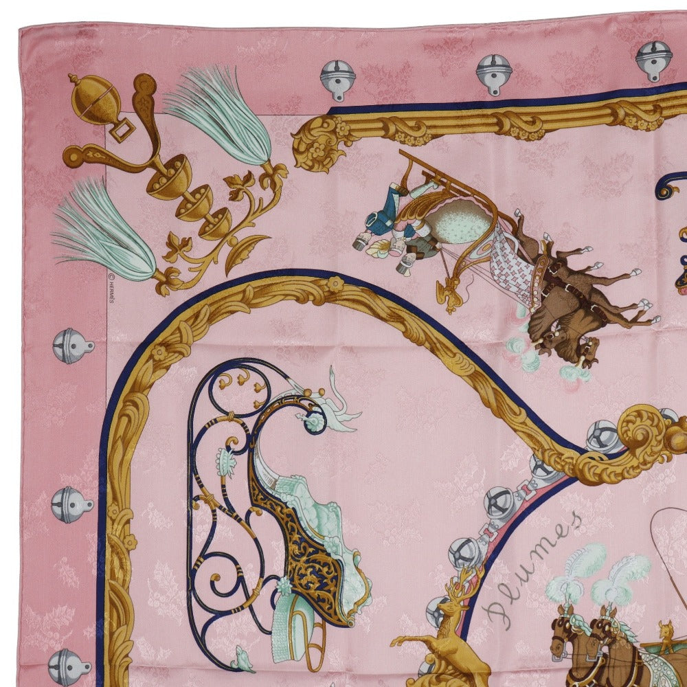 HERMES scarf silk pink Feather and bell Plumes et Grelots Carre90 Women