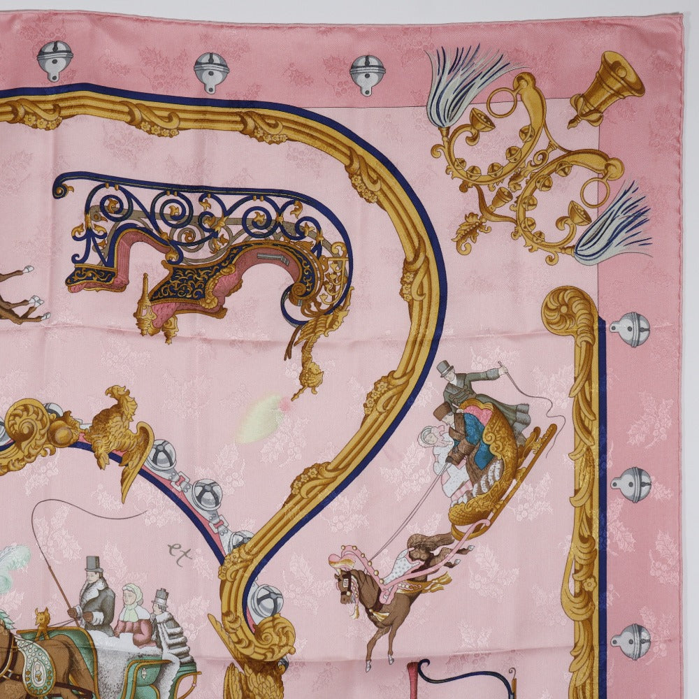 HERMES scarf silk pink Feather and bell Plumes et Grelots Carre90 Women