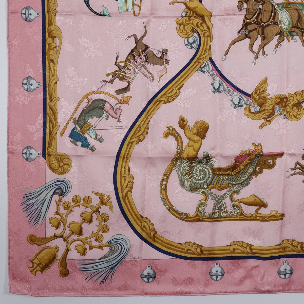 HERMES scarf silk pink Feather and bell Plumes et Grelots Carre90 Women