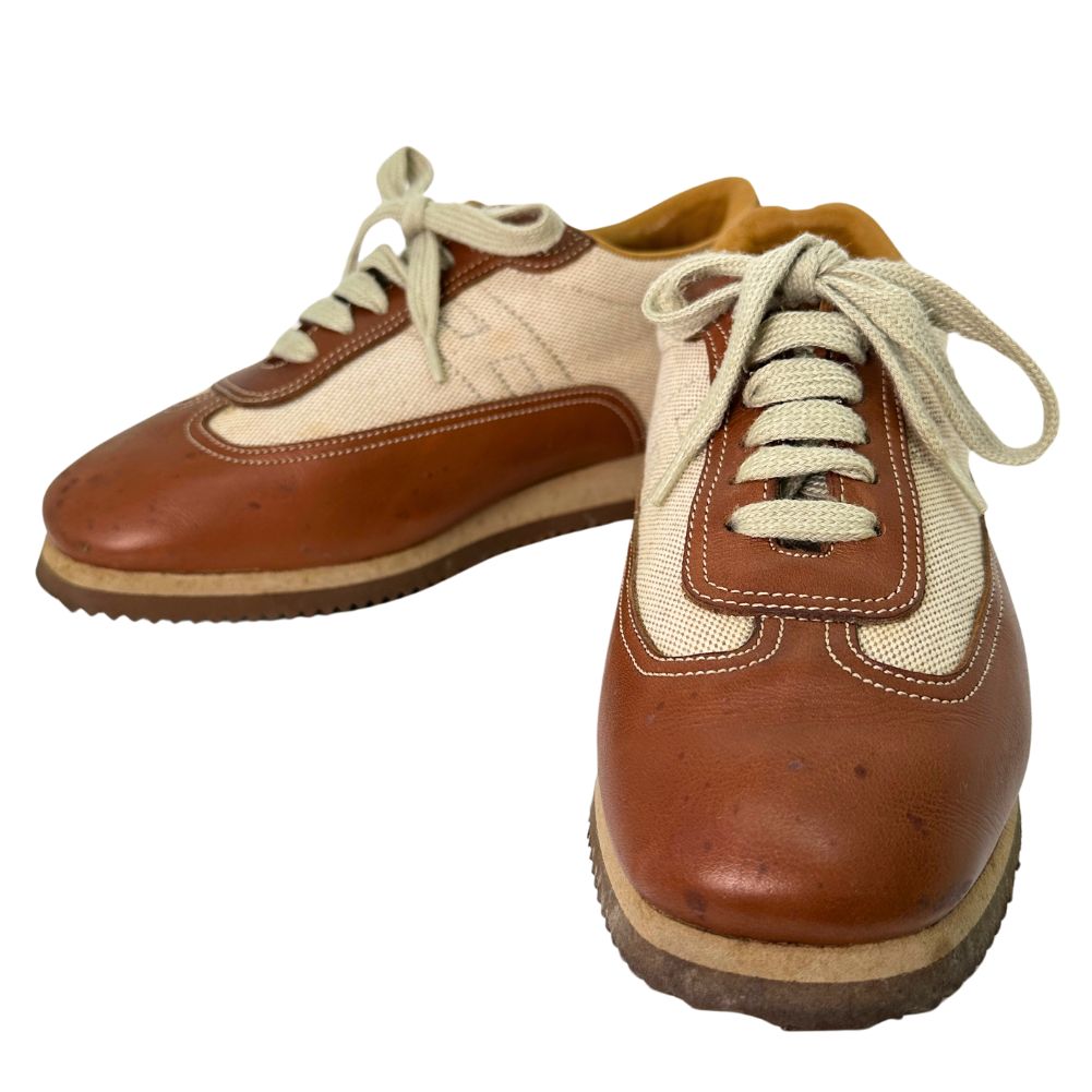 HERMES sneakers Leather, Canvas Brown H logo quick Women 37