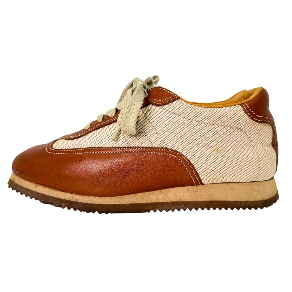 HERMES sneakers Leather, Canvas Brown H logo quick Women 37