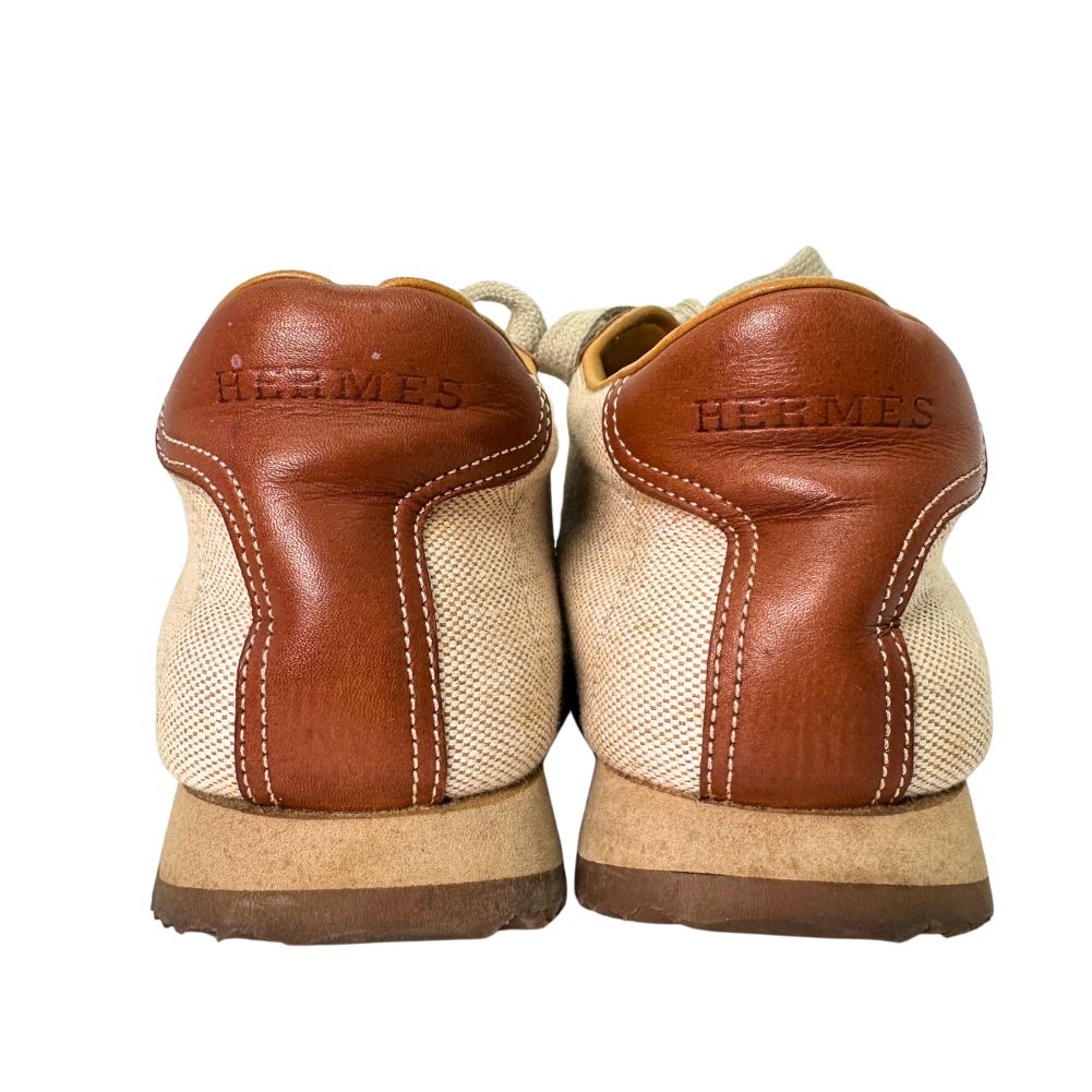 HERMES sneakers Leather, Canvas Brown H logo quick Women 37