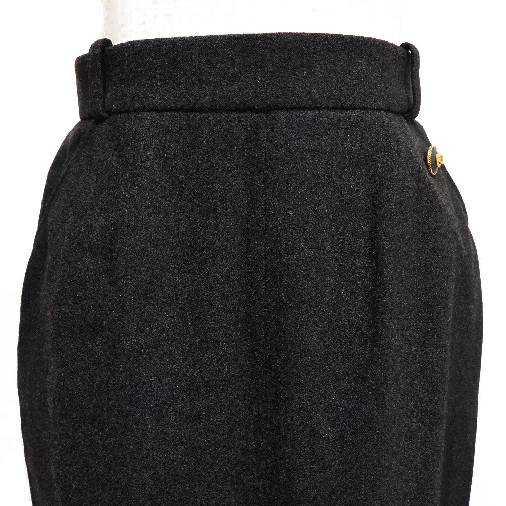 CHANEL skirt 93A P02440 wool Charcoal gray Back button COCO Mark Women 36