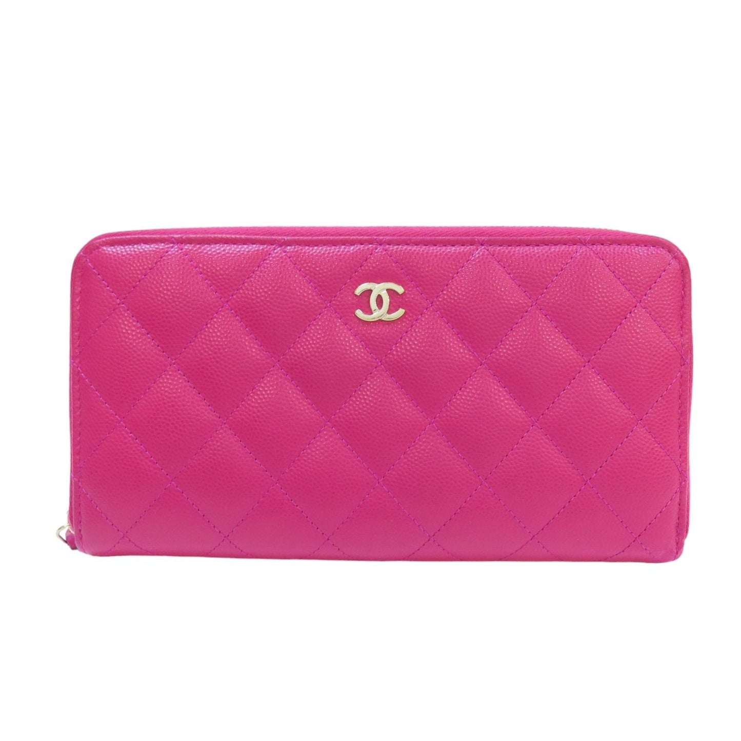 Chanel Caviar Zip Around Long Wallet Pink