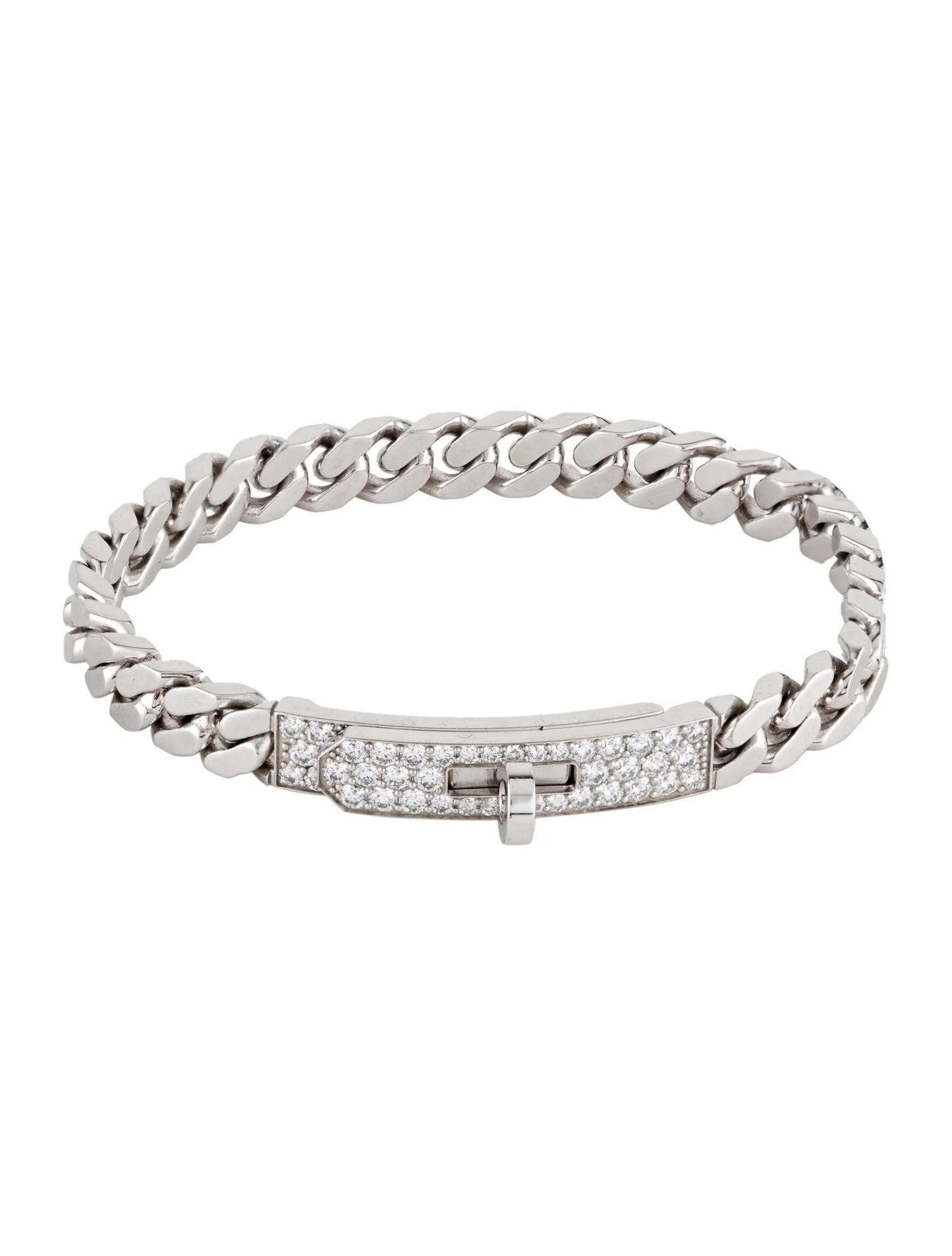 HERMÈS 18K WHITE GOLD DIAMOND KELLY GOURMETTE LINK BRACELET