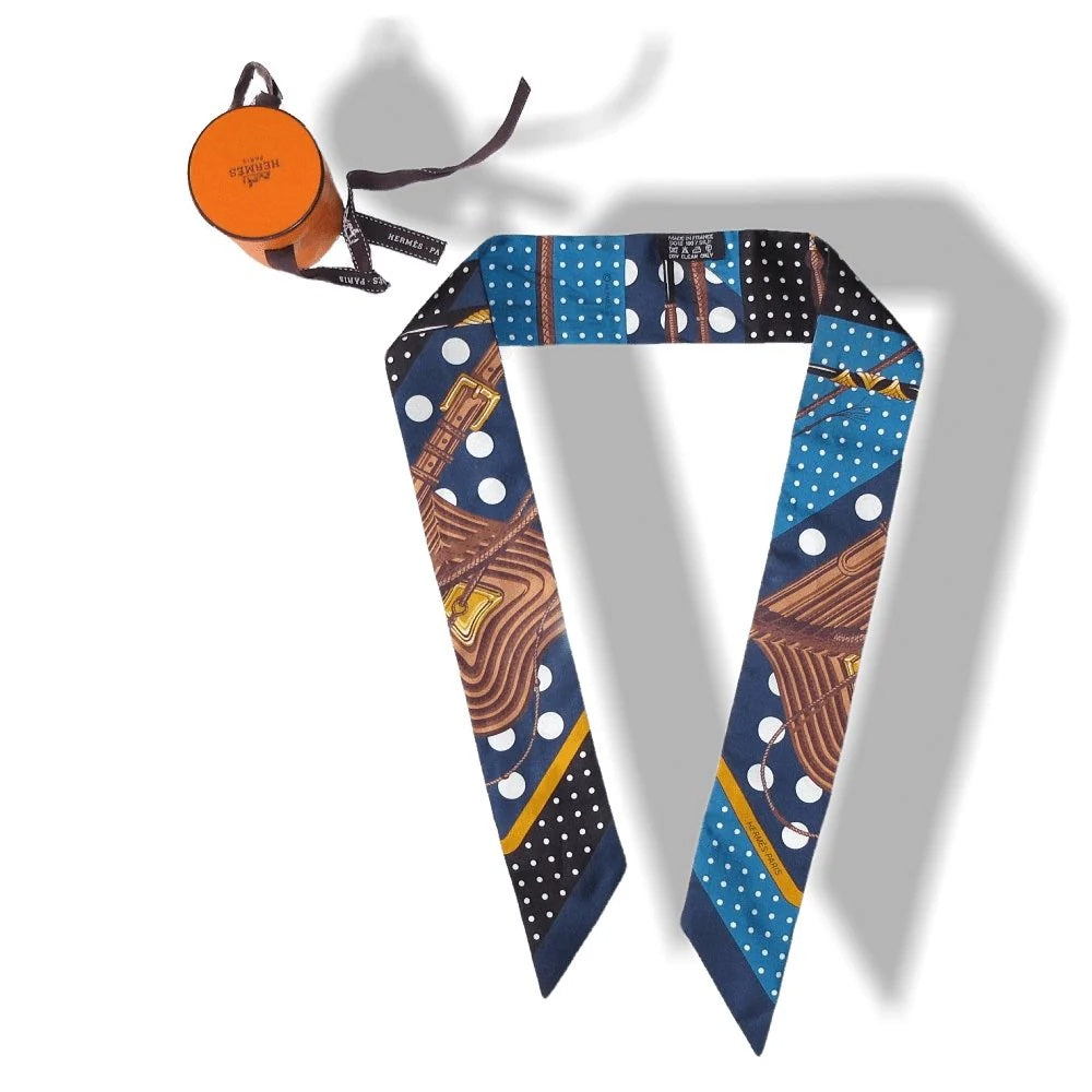 HERMÈS COBALT CLIC CLAC A POIS TWILLY SILK SCARF