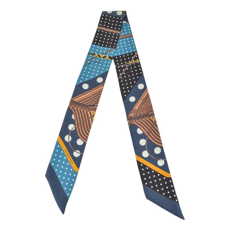 HERMÈS COBALT CLIC CLAC A POIS TWILLY SILK SCARF