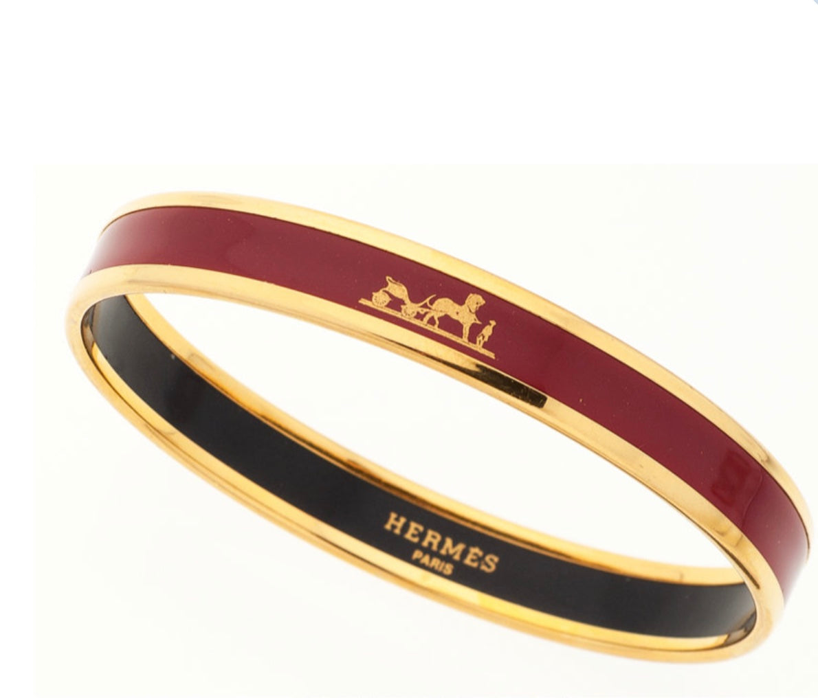 HERMÈS CALÈCHE NARROW ENAMEL BANGLE BRACELET