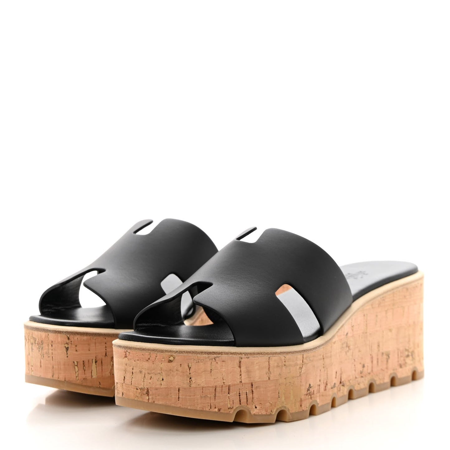 HERMÈS CALFSKIN LEATHER EZE 30 CORK PLATFORM MULES