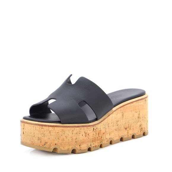 HERMÈS CALFSKIN LEATHER EZE 30 CORK PLATFORM MULES