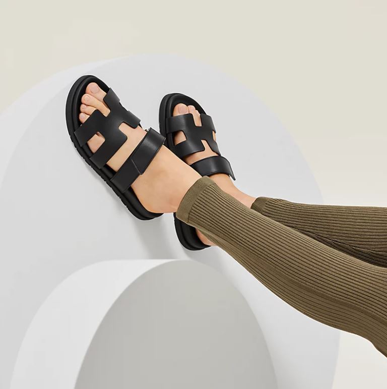 HERMÈS CALFSKIN LEATHER CHYPRE MULE SANDALS