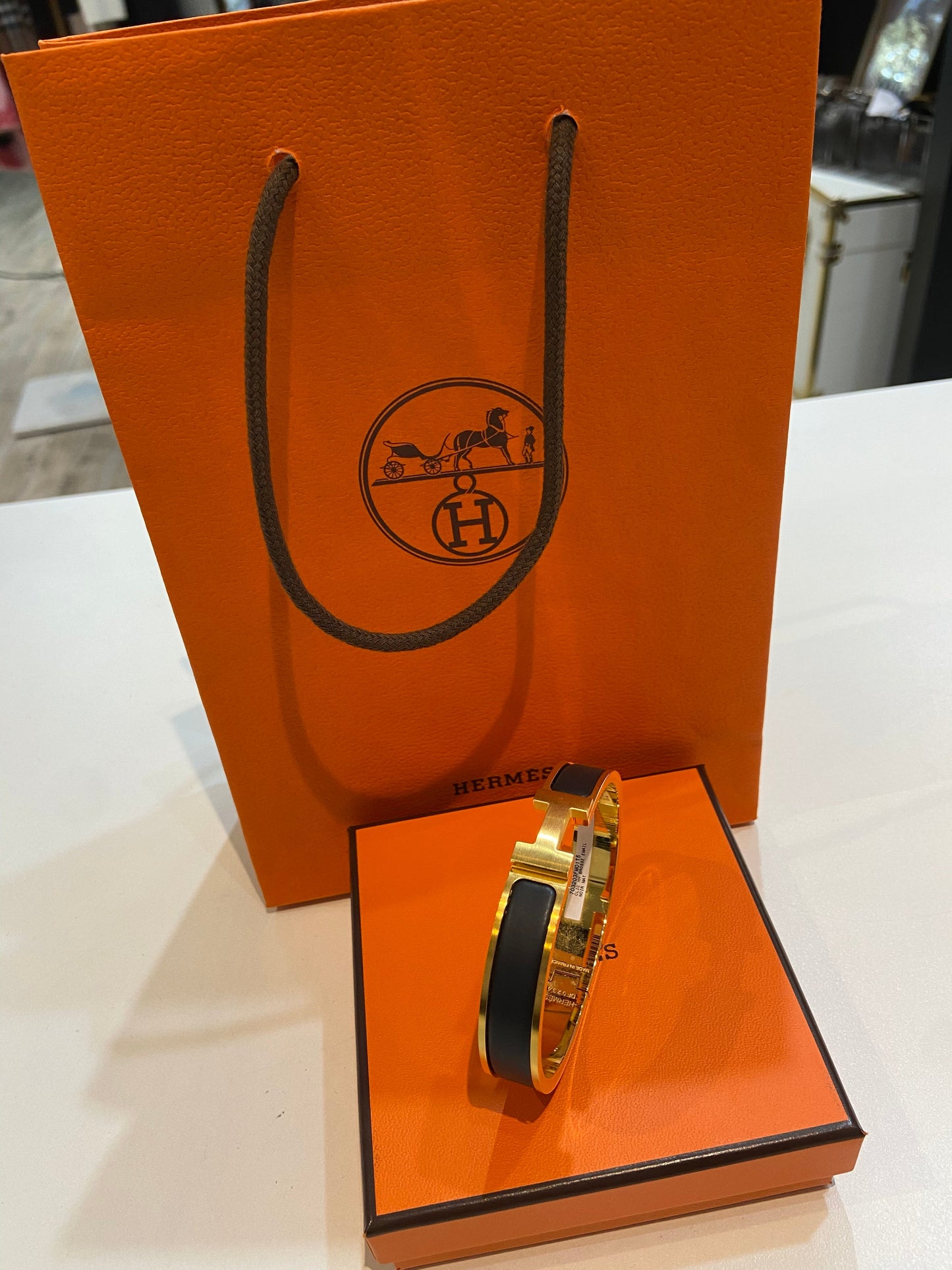 HERMÈS CLIC CLAC H ENAMEL BRACELET PM NOIR MATTE