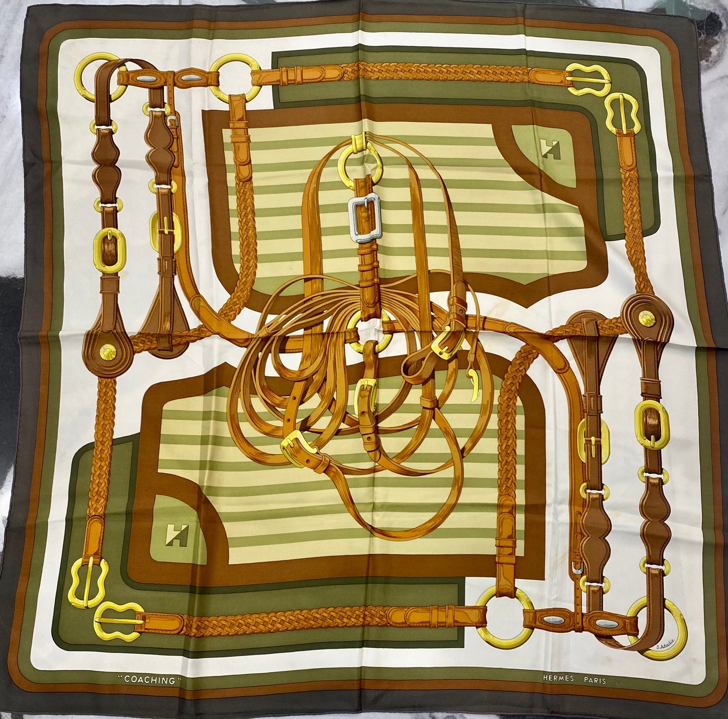 HERMÈS VINTAGE COACHING EQUESTRIAN BELT STRAP BRIDLE SILK SCARF