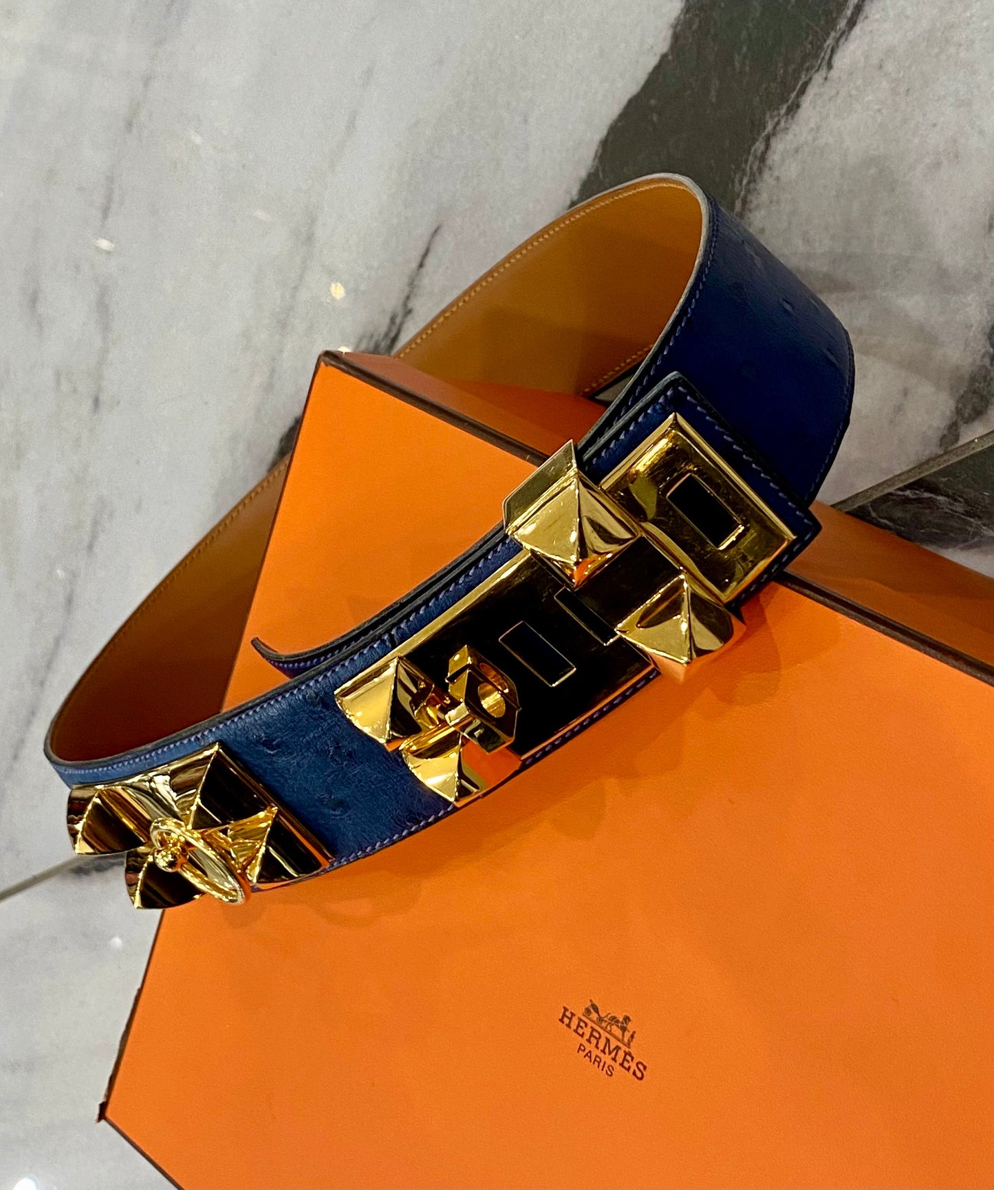 HERMÈS COLLIER DE CHIEN OSTRICH LEATHER 50 BELT