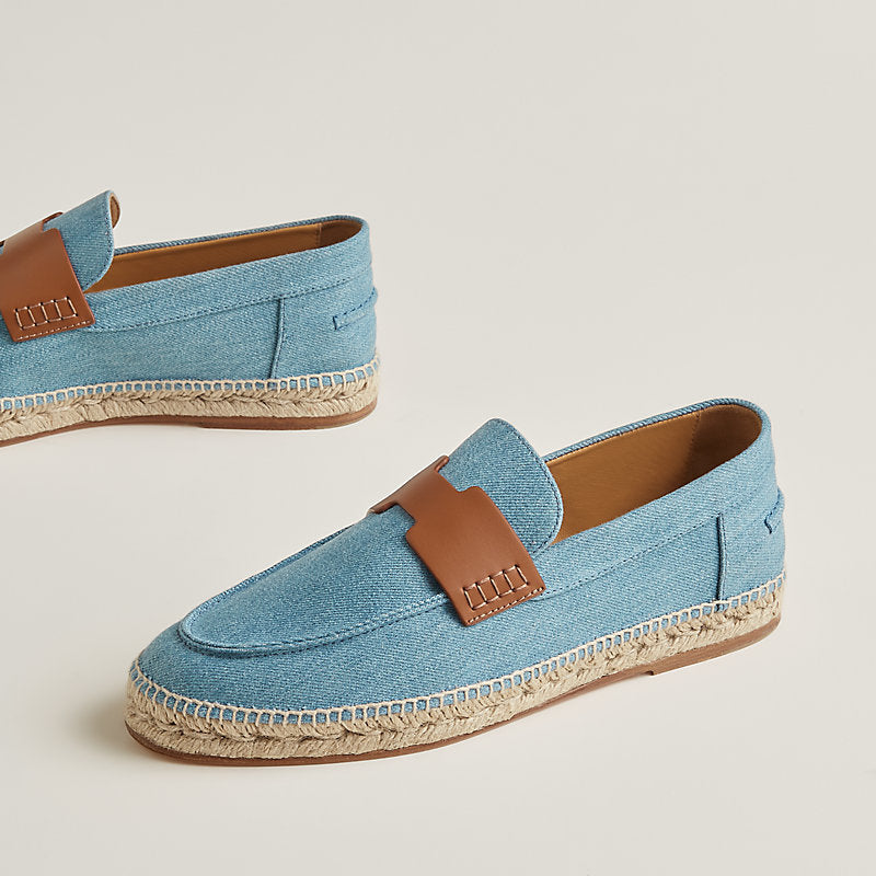 HERMÈS DENIM CALFSKIN LEATHER TRIP ESPADRILLES